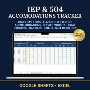 IEP 504 Kalkylblad för boendeuppföljning | Specialpedagogisk fallmängd Excel Google | Serviceprotokoll Översikt över efterlevnad av mål för framsteg