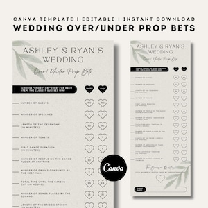 Hochzeit Over / Under Prop Bets | Bearbeitbare Canva Vorlage | Lustiges Brautparty Spiel zum Ausdrucken | Hochzeits-Cocktail-Stunde-Spiele für Gäste | Zum Selbermachen