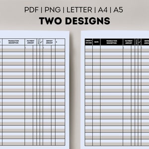 Checkbook Register | Printable Check Registers Template | Ledger | A4 ...