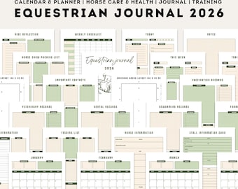 Equine Planner, Printable Equestrian Journal, Horse Health Barn Manager, Equines Feed Chart, Equestrians Training Template, Ride Binder 2026