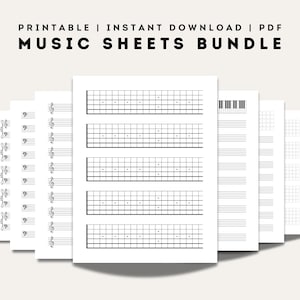 Leere Notenmappe PDF, Gitarren-Akkordtabelle, A4-Buchstabe, druckbares Klavier Manuskript, Bass-Notenschlüssel, Griffbrett, Diskant-Tabakpapier