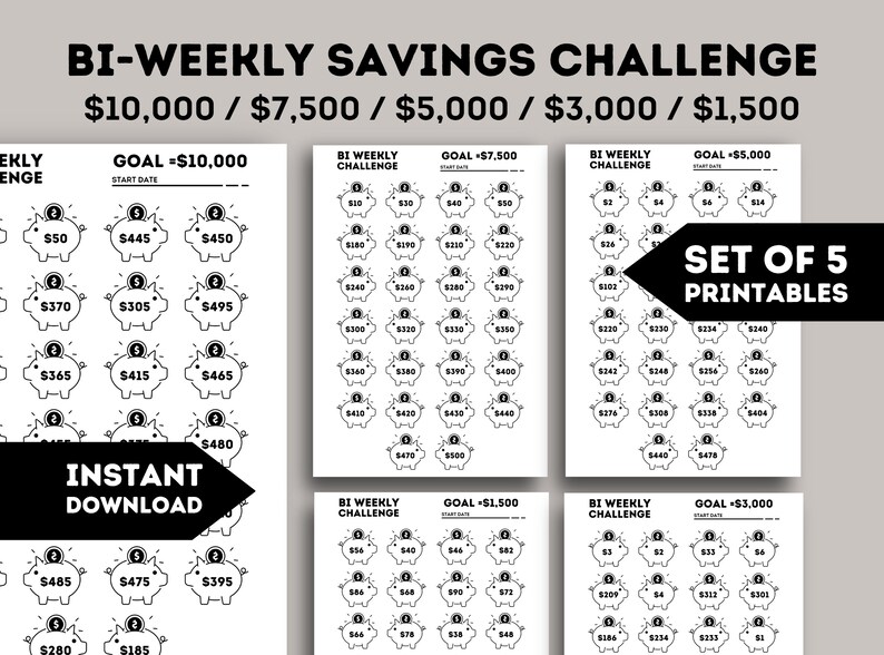 Bi Weekly Savings Challenge Trackers Bundle, Printable Savings ...
