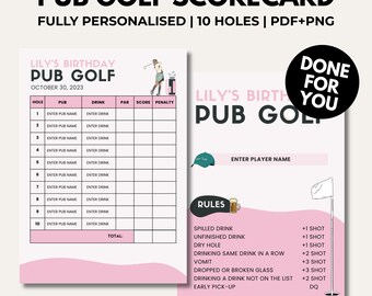 Pub Golf Scorecard Gepersonaliseerd 2 3 4 Spelers, Custom Crawl Score Card, Vrijgezellenfeest Stag Do, Verjaardagsbar Golfspel, Done For You digitale pdf
