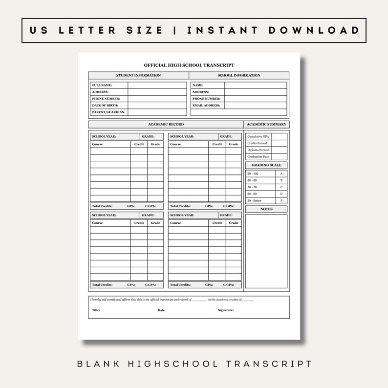 Editable High School Transcript Template