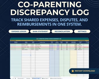 Co-ouderschap kinderalimentatie discrepantielogboek, logboeken onkostenregistratie, financiële planner scheiding, afstemming bewaarbank Excel Google Spreadsheets