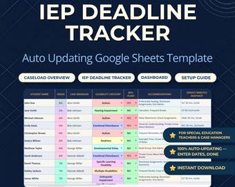 IEP-tracker Google Spreadsheets | Caseloadmanagers speciaal onderwijs | SPED Docententool | IEP-deadlinetrackers | Casemanager-spreadsheet