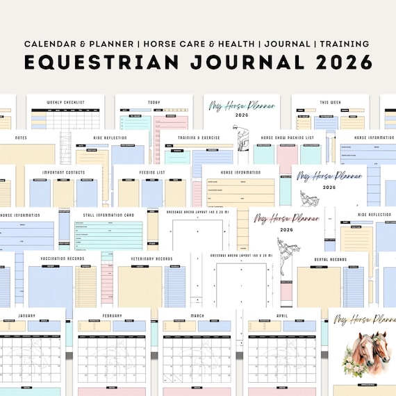 Horse Planner 2026, Printable Equestrian Riding Journal, Equine Diary, Fillable Barn Manager, Equestrians Training Template, Equines Gift