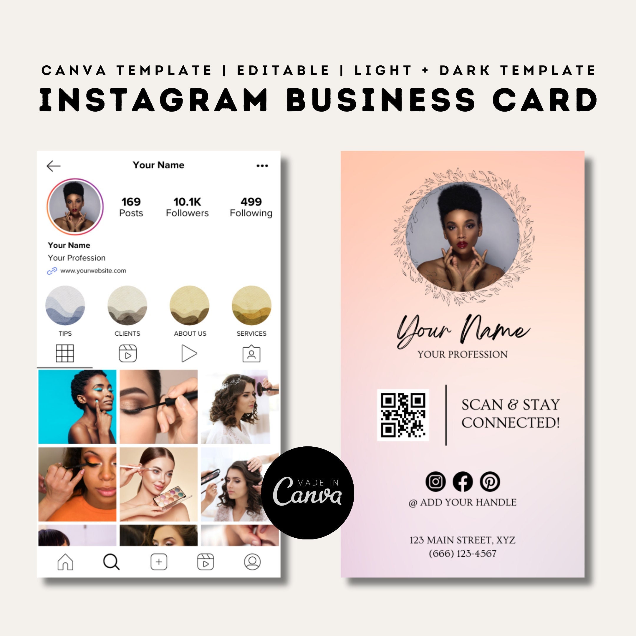 Editable Instagram Business Cards Canva Templates QR Code Business Editable Instagram Business Cards Canva Templates QR Code Business