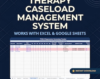 Spreadsheet voor het beheren van de therapiecaseload | PHQ-9, GAD-7 Tracker (Excel, Google Sheets)