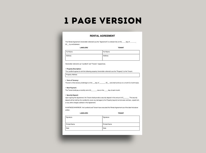 Basic Rental Agreement Template, Printable Landlord Forms, Editable Lease Contract, Google Docs, Word, PDF, Simple Rental Agreement Fillable image 4
