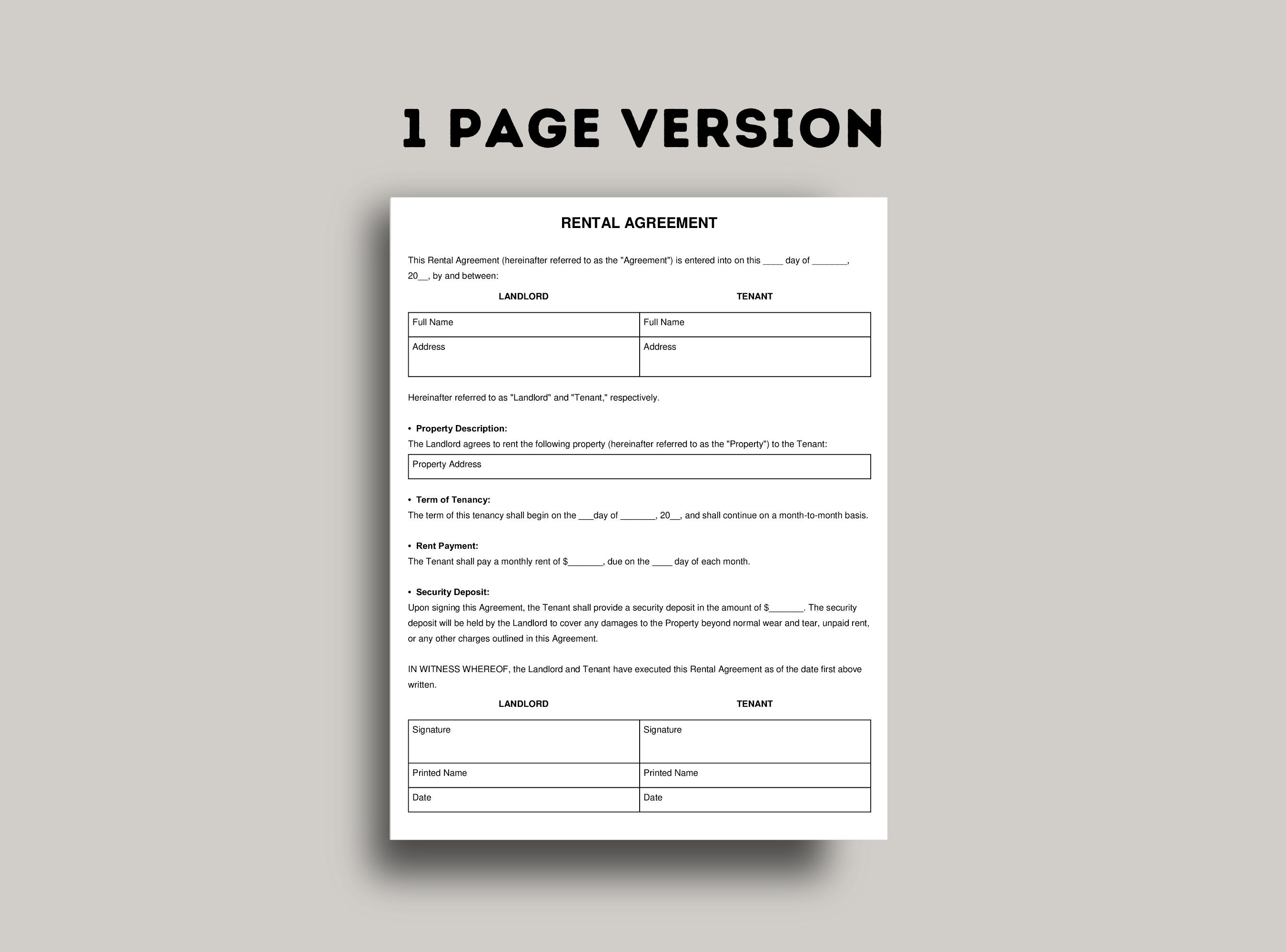 Basic Rental Agreement Template, Printable Landlord Forms, Editable ...