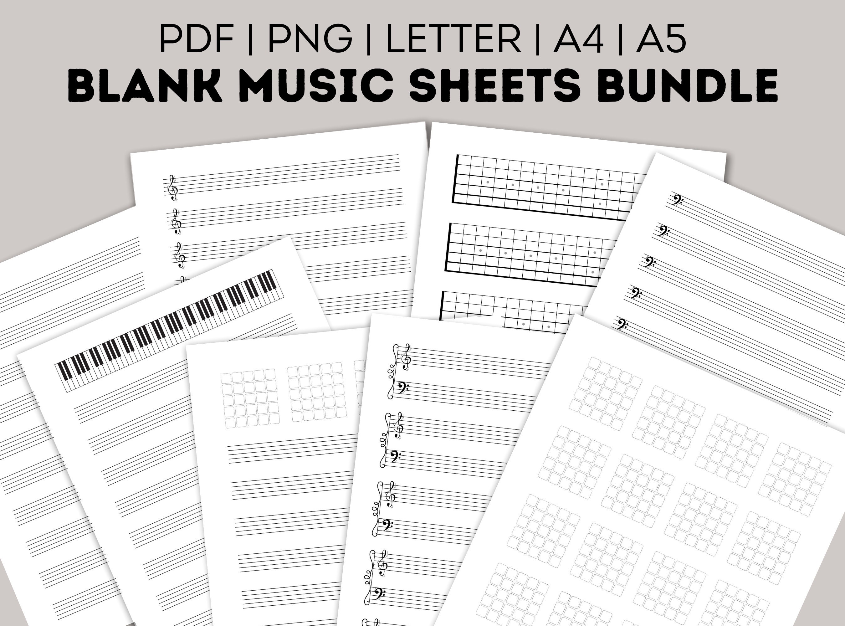 Blank Music Sheet Bundle PDF Guitar Chord Chart Letter A4 Grand