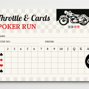 Poker Run Scorecard & Rules Sheet Printable | Motorcycle Rally Cards Tracker | Editable Canva Template PDF | Biker Event Poker Card Runs Kit