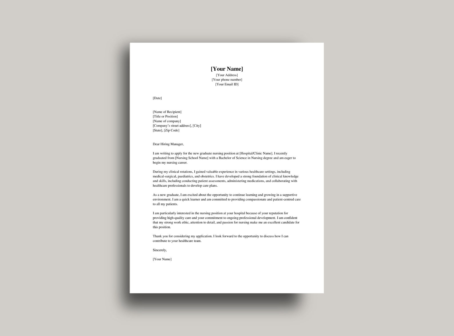 Nursing Cover Letter, Editable New Grad Nurse Cover Letter, RN, New Graduate Nursing Cover