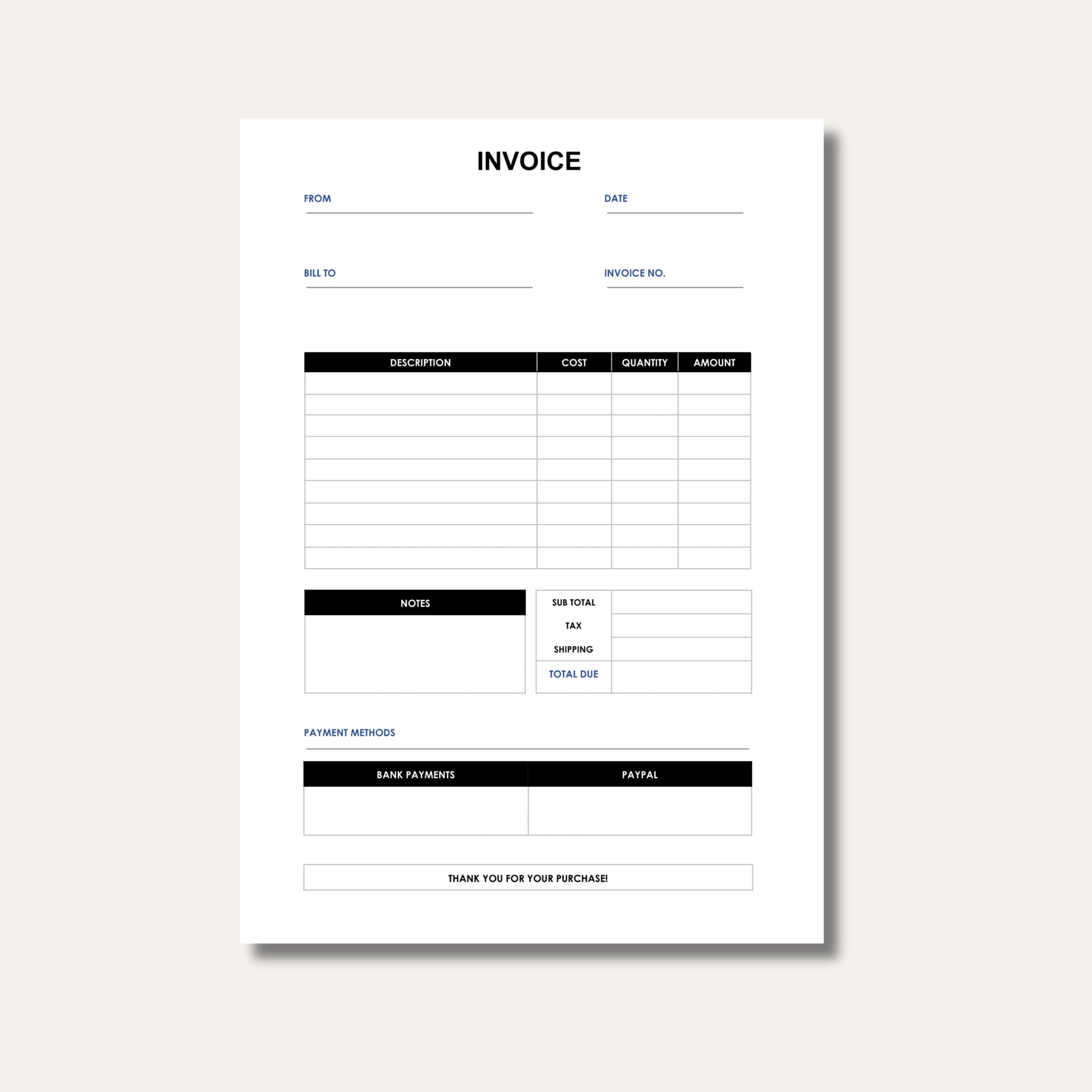 Editable Blank Invoice Template Google Docs Word PDF Printable Editable blank invoice template google docs word pdf printable