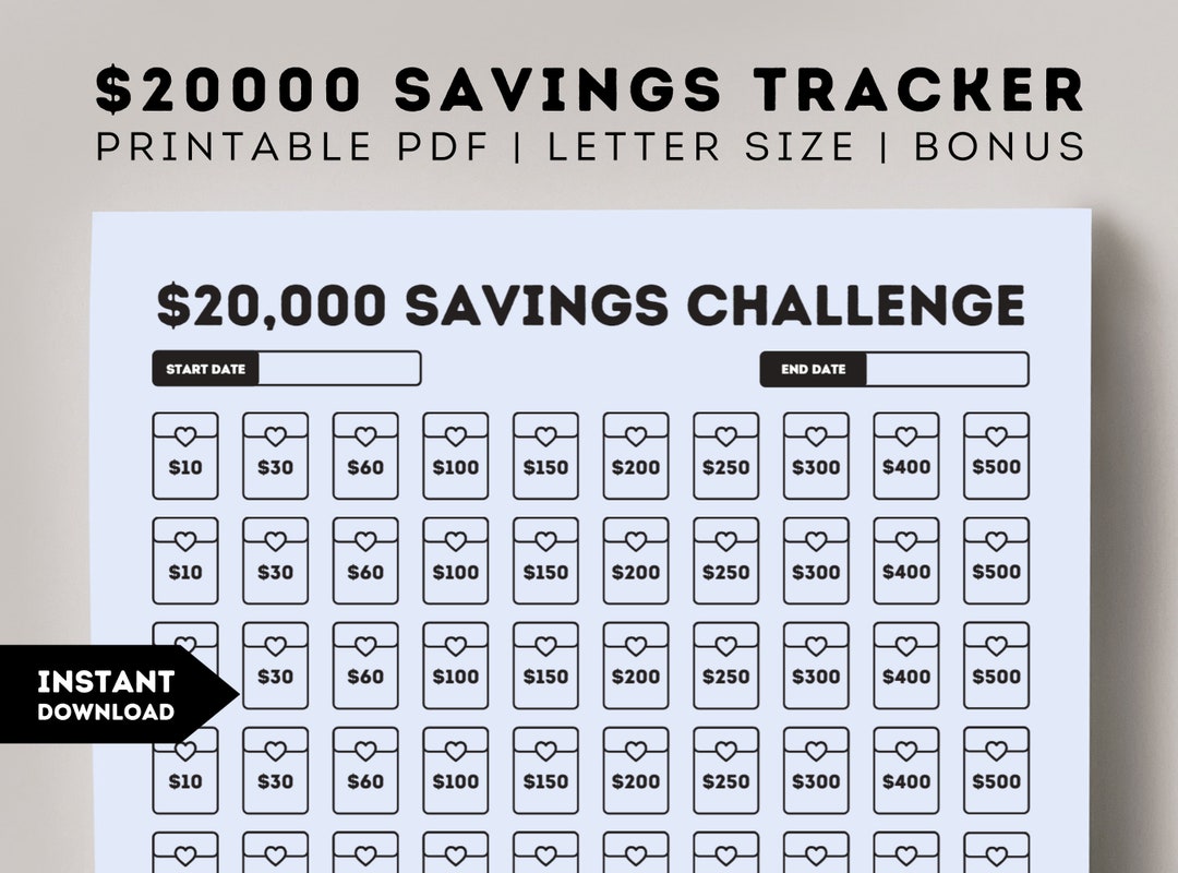 20000 Savings Challenge, Printable 20K 100 Envelope Saving Challenge ...