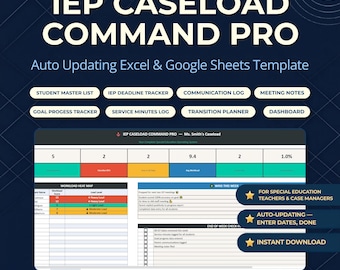 IEP Caseload Manager-spreadsheet | Lerarenplanner speciaal onderwijs | IEPs-tracker voor Google Spreadsheets en Excel | Sped Caseloads-organizer