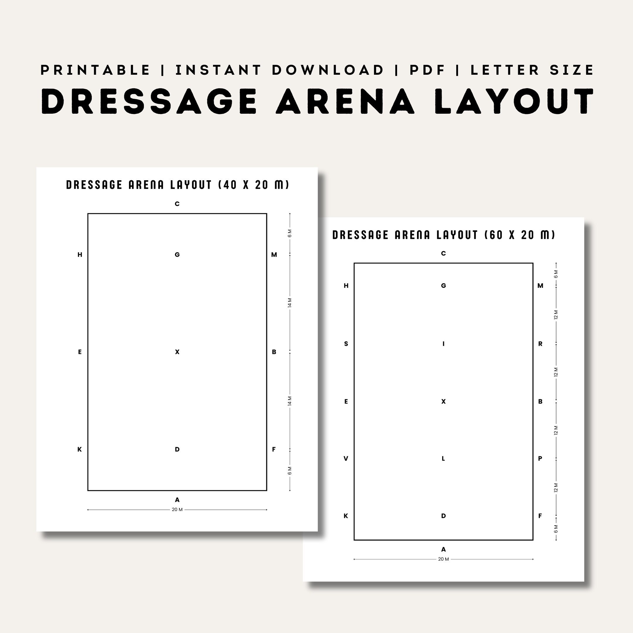 dressage arena layout | printable equestrian template | 60 x 20 m