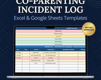 Incidentenlogboek co-ouderschap Excel Tracker | Gedragsdocumentatie Spreadsheets | Bewaartermijn van Google Spreadsheets 2026 | Bewijslogboeken voor geschillen