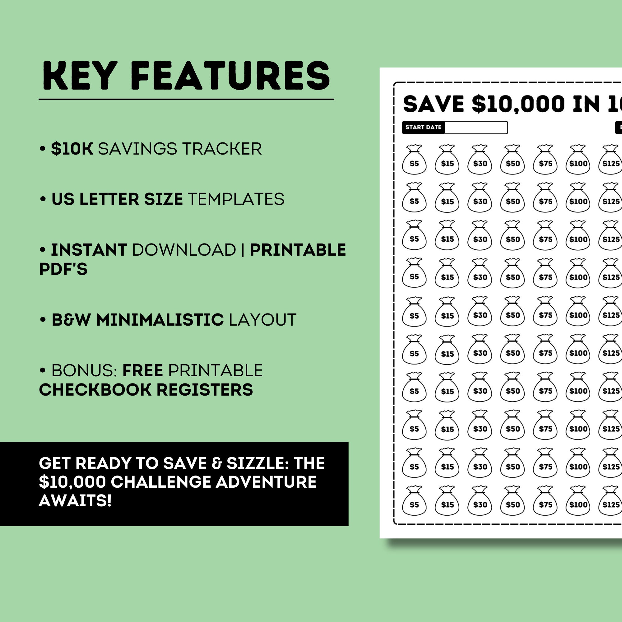 10K in 100 Days Savings Challenge, Printable 10000 Savings