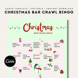 Bingo de bar crawl navideño / Plantilla editable de Canva / Juego de beber imprimible / Cumpleaños / Despedida de soltera / Juegos de despedida de soltero / Hazlo tú mismo