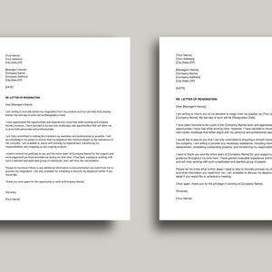 Professional Resignation Letter Template, Editable Two Week Notice Resignation Letter, Google Docs, Word, PDF, Simple Job Resignation Letter image 3