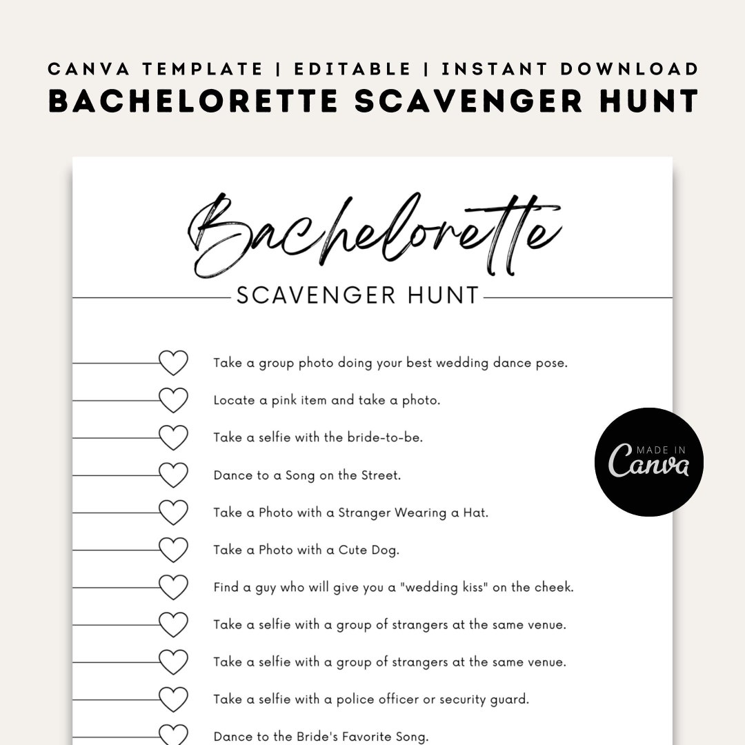 Bachelorette Scavenger Hunt | Hen Party Night Games | Printable Girls