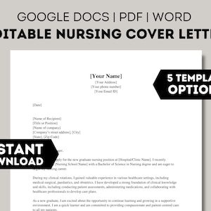 Carta de apresentação de enfermagem, Carta de apresentação editável de nova enfermeira graduada, RN, Carta de apresentação de enfermagem de nova graduação, Google Docs, Word, PDF, Trabalho de nível de entrada