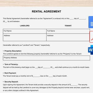 Rental Agreement Template | Editable Lease Contract for Landlords | Printable Residential House Rental Forms | Google Docs, Word & PDF