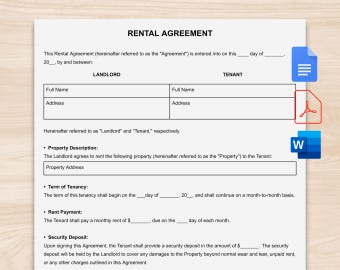 Mietvertrag Vorlage | Bearbeitbarer Mietvertrag für Grundbesitzer | Druckbare Form der Wohnhaus-Mietobjekt | Google Docs, Word & PDF