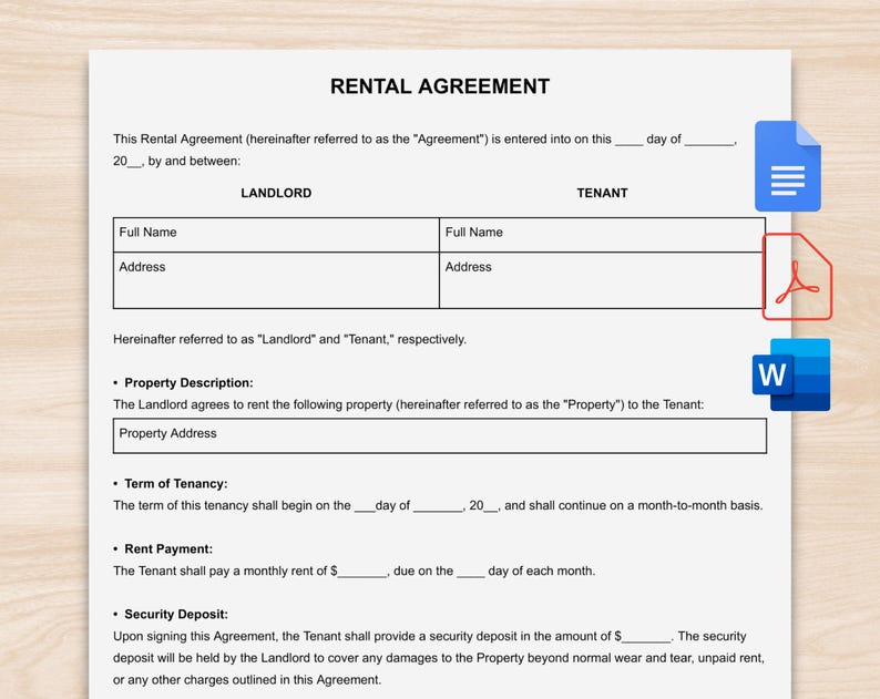 Rental Agreement Template | Editable Lease Contract for Landlords | Printable Residential House Rental Forms | Google Docs, Word & PDF image 1
