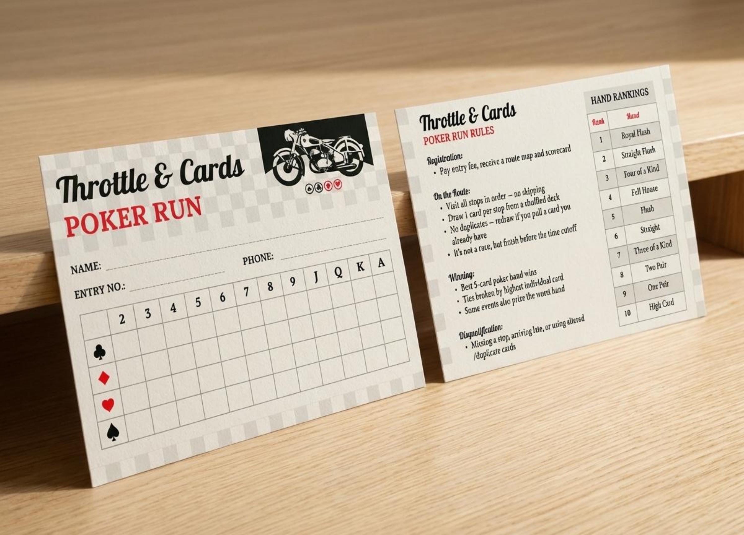 Dispatch Run Card Design Poker Run Scorecard & Rules Sheet Printable | Motorcycle Rally Cards ...