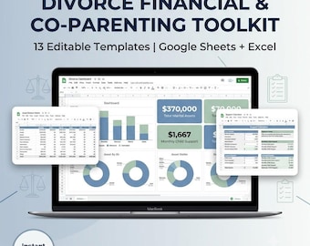 Divorce Planning Spreadsheet | Divorce Prep Toolkit Excel & Google Sheets | Asset Division Budget Alimony Child Support Co-Parenting Tracker