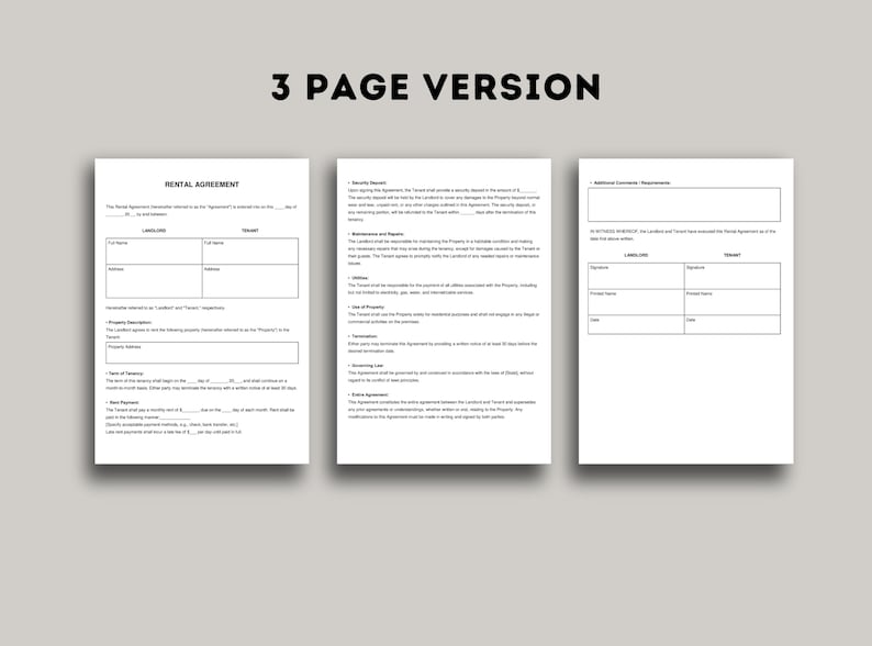 Basic Rental Agreement Template, Printable Landlord Forms, Editable Lease Contract, Google Docs, Word, PDF, Simple Rental Agreement Fillable image 2