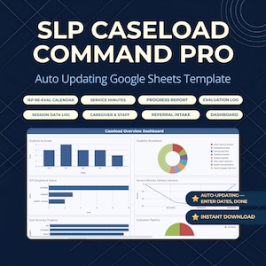 SLP Caseload Tracker Google Sheets Template, Speech Therapy IEP Compliance Planner, Service Minutes Log, Progress Report and Age Calculator