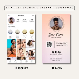 Cartes de visite Instagram modifiables Modèles de toile Cartes de visite à code QR Carte numérique IG Carte réseaux sociaux imprimable Modèle DIY image 3