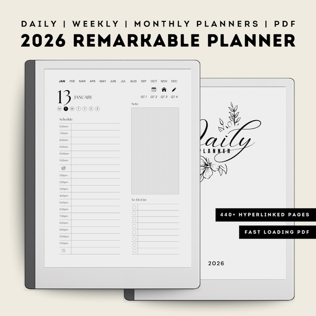 2026 Digital Planner for Remarkable: Hyperlinked PDF, Daily Weekly ...