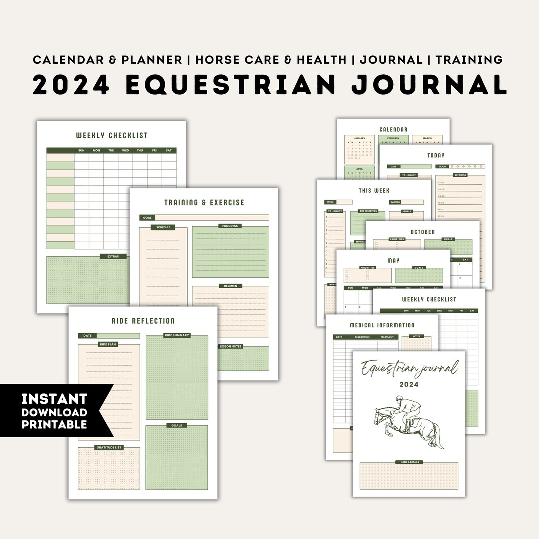 Equine Planner Printable Equestrian Journal Horse Health - Etsy