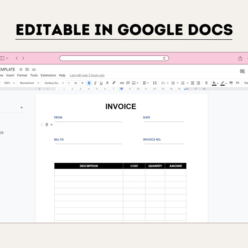 Editable Blank Invoice Template Google Docs Word PDF Printable