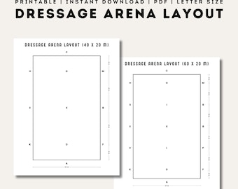 Dressage Arena Layout | Printable Equestrian Template | 60 x 20 M | 40 x 20 M | Equine Dressage Arena Diagram | Letter Size | PDF