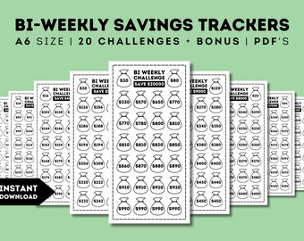 Bi Weekly Savings Challenge, Printable Biweekly Saving Challenges, 26 Week Savings Plan, Save 1000-20000, A6 Bi-Weekly Saving Tracker Bundle