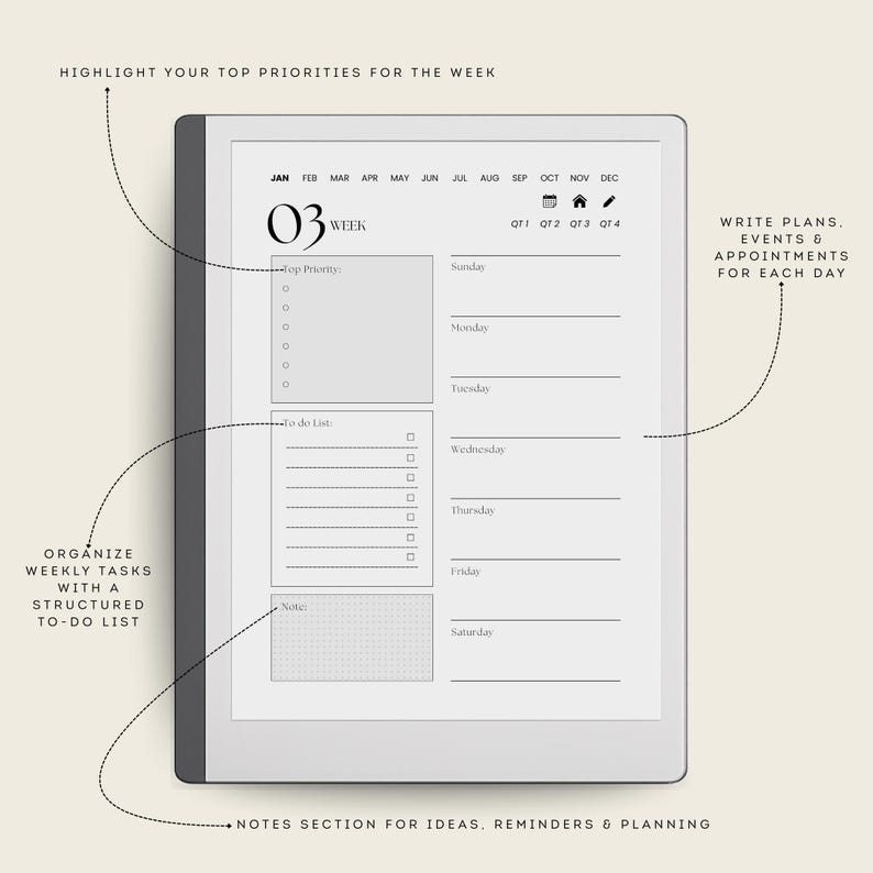 2026 Digital Planner for Remarkable: Hyperlinked PDF, Daily Weekly ...