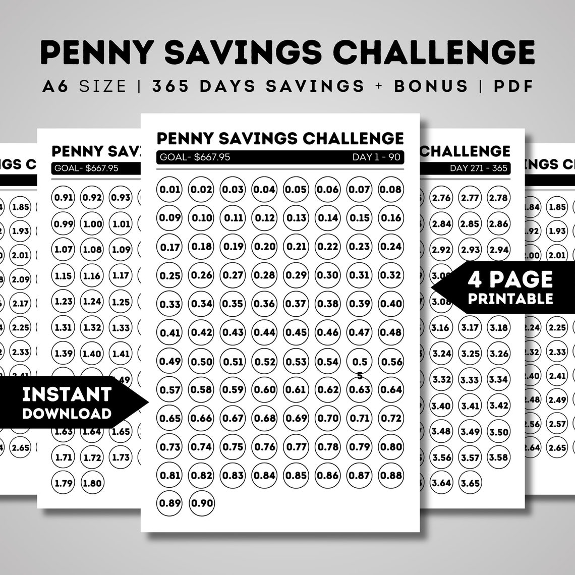 Penny Savings Challenge Printable 365 Day Penny Savings Etsy