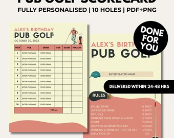 Pub Golf Scorecard Gepersonaliseerde 5-8 spelers, Custom Crawl-scorekaarten, Vrijgezellenfeest Stag Do, Golfspel Birthday Bar, Done For You digitale pdf's