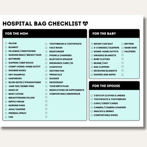 Simple Hospital Bag Checklist, Printable Hospital Bag Checklists for ...