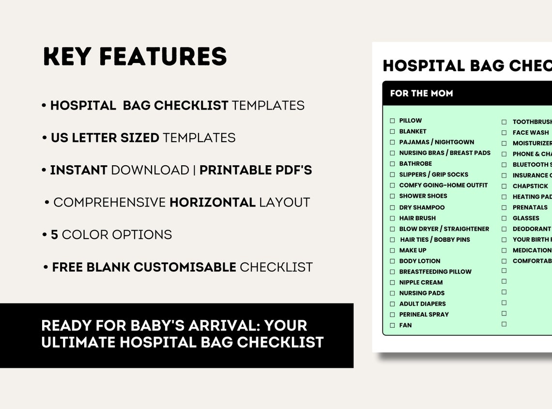 Simple Hospital Bag Checklist, Printable Hospital Bag Checklists for ...