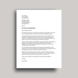 Professional Resignation Letter Template, Editable Two Week Notice Resignation Letter, Google Docs, Word, PDF, Simple Job Resignation Letter image 4