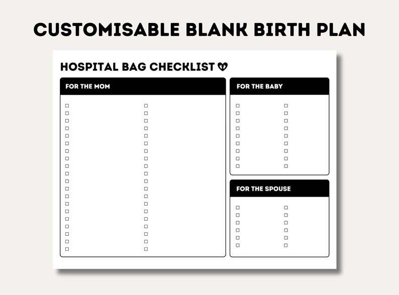 Simple Hospital Bag Checklist, Printable Hospital Bag Checklists for ...