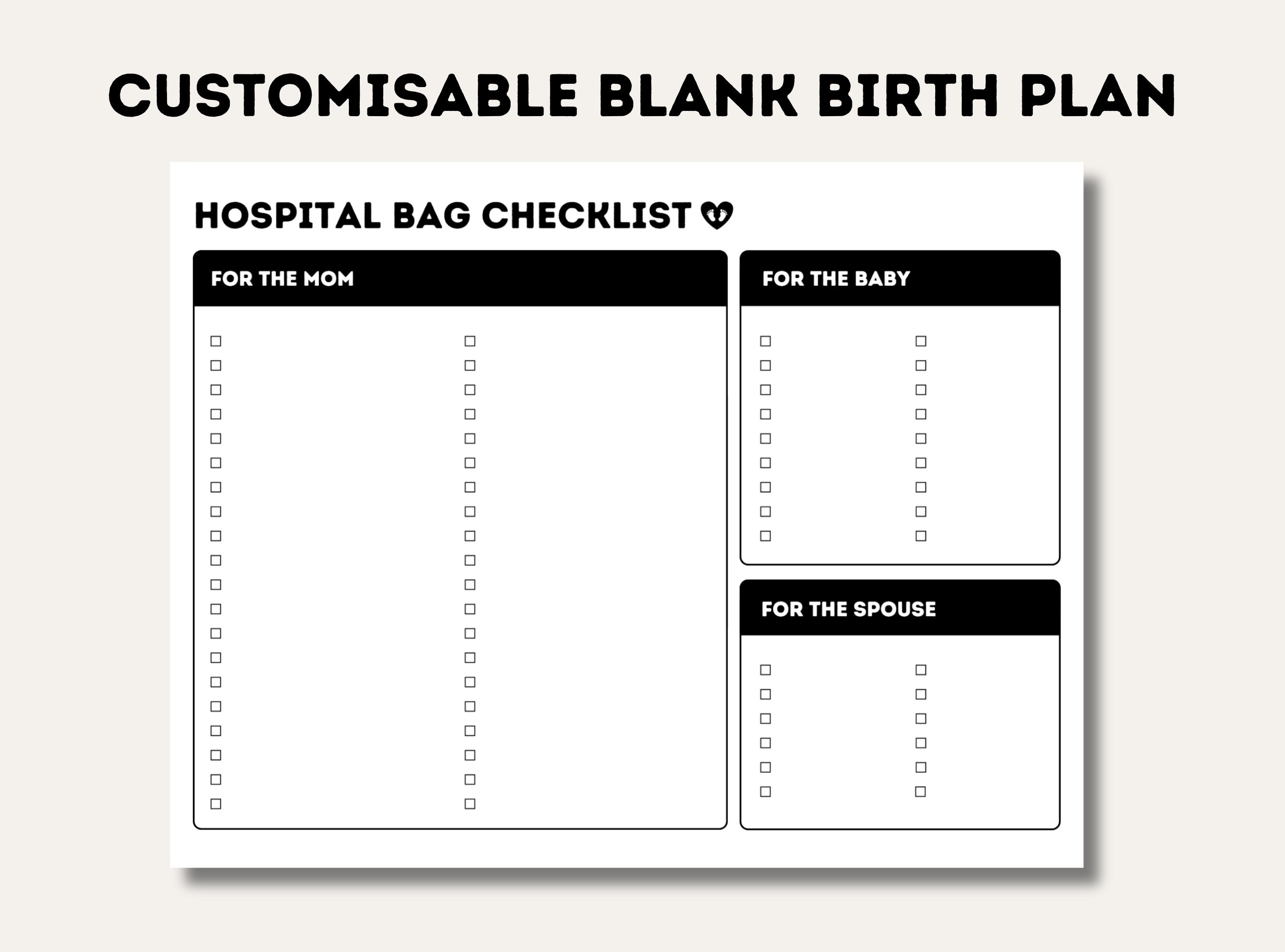 Simple Hospital Bag Checklist, Printable Hospital Bag Checklists for ...