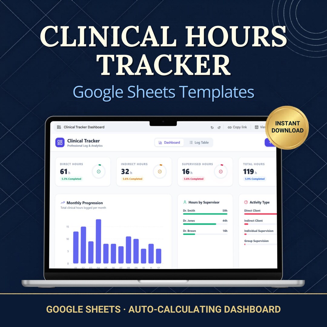 Clinical Hours Tracker Google Sheets, Supervised Hour Log Dashboard ...